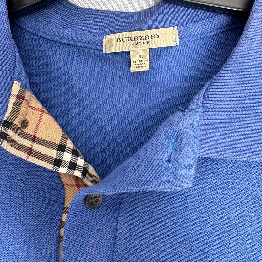 Burberry Royal Blue Short-Sleeve Polo with Check Trim - Picture 3 of 6